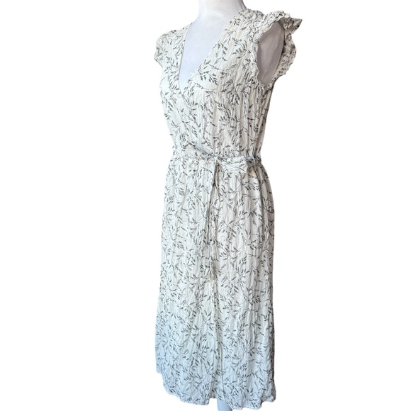 A New Day White Black Floral Wrap Midi Dress Ruffle Sleeves - Picture 5 of 9